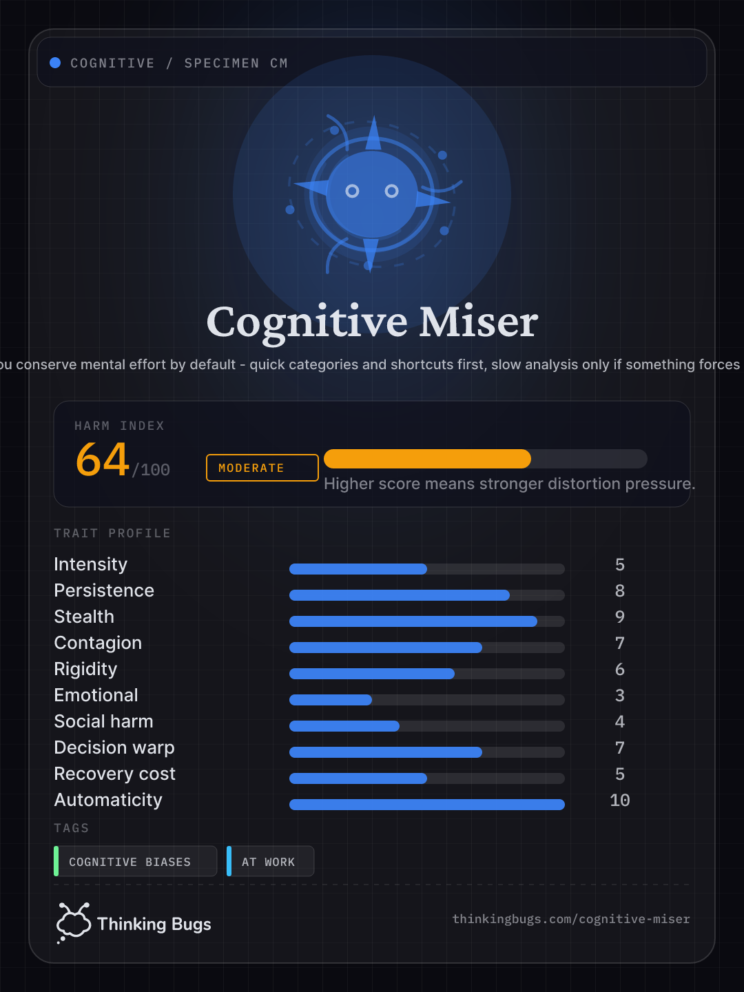 Cognitive Miser specimen card