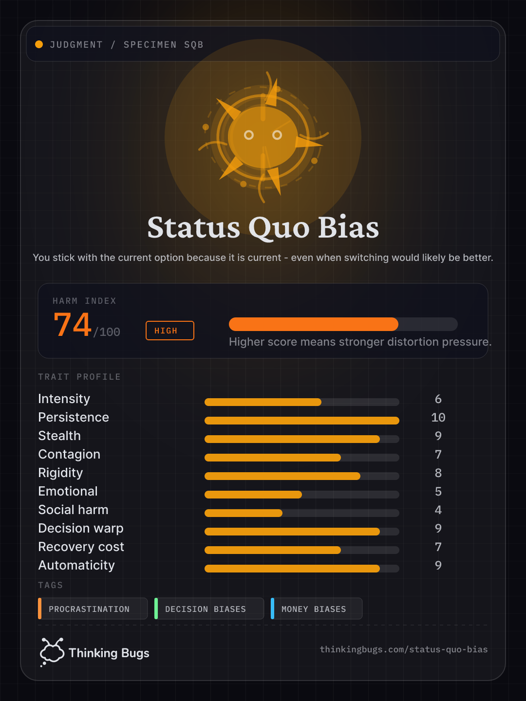 Status Quo Bias specimen card